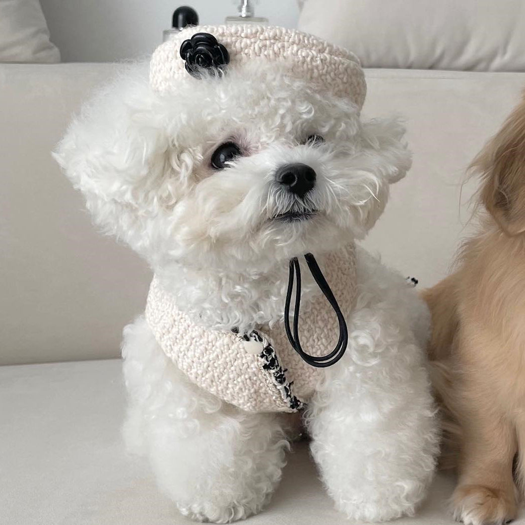 Pet Dog Cat Accessories Knitted Hat Beige One size
