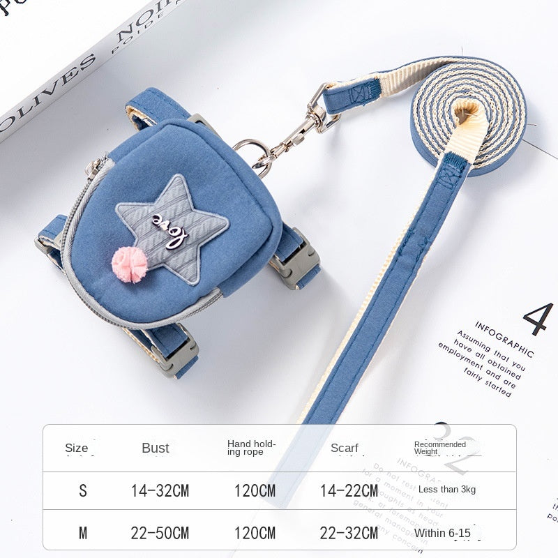 Polyester Dog Leash Vest Chest Harness Blue