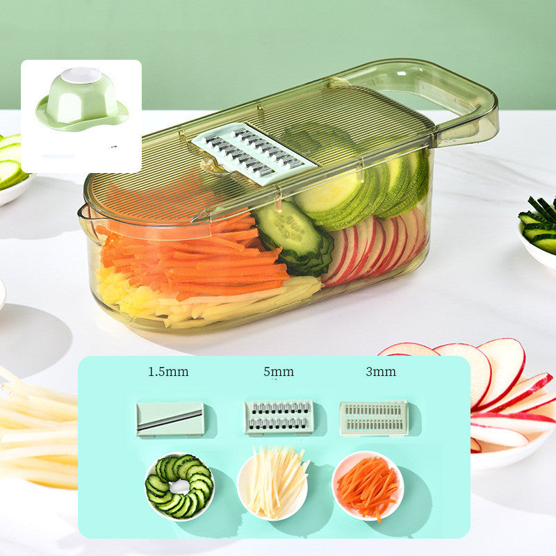 Multifunction Transparent Vegetable Cutter Steel Blade Potato Slicer Fruit Shred Dicing Blades Carrot Cheese Grater Chopper Kitchen Gadgets Veneer cutter Drainage basket 3blades
