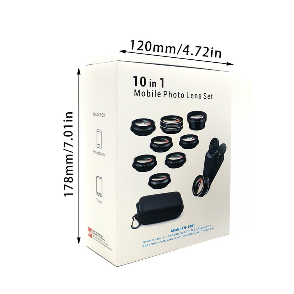 Ten in one set of fisheye lens with external camera lens Ten in one