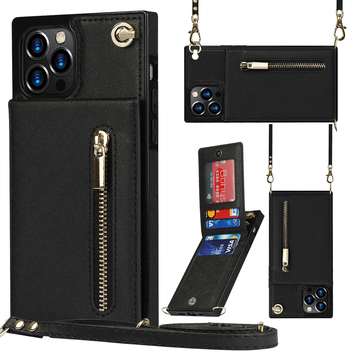 Mobile Phone Case Leather Case Messenger Protective Cover Black
