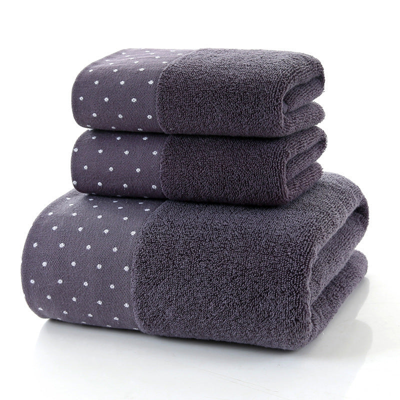 Cotton Three-piece Towel Veneer Cloth Thickened Hotel Bath Towel Embroidery Blue Circular Dots 35X75cm And 70X140cm