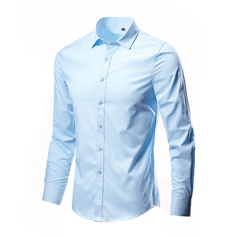 Simple Trendy Long-sleeve Slim Shirt Sky Blue