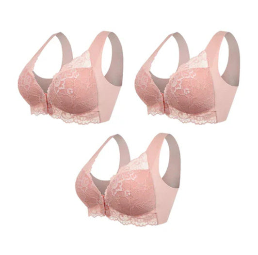 Plus Size Push Up Bras Breathable Women's Lace Rose 3pcs