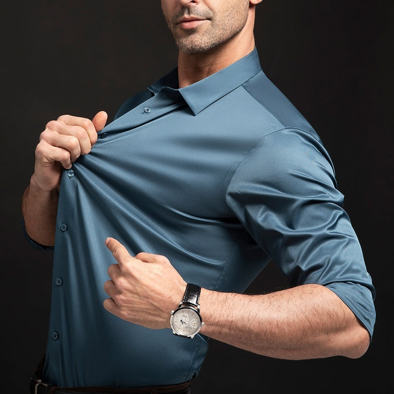 Long Sleeve Shirt Men's Anti-wrinkle Non-ironing Business Clothing Shirt C2128 14 Peacock Blue