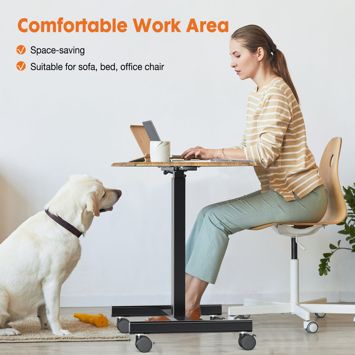 Adjustable Rolling Desk Laptop Computer Cart For Home Office Classroom Overbed Table