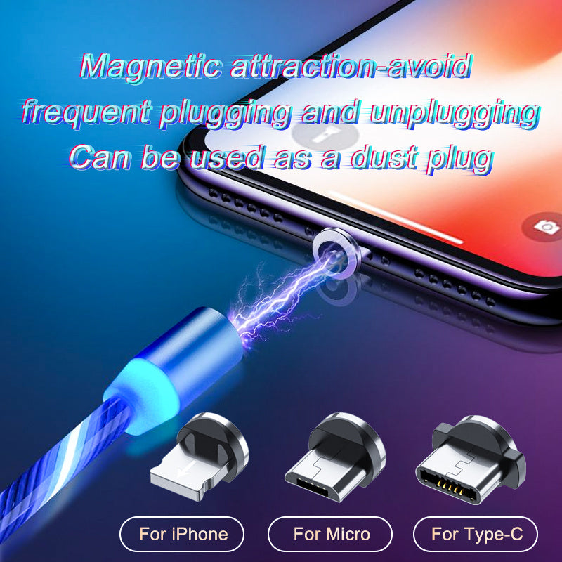 Magnetic Charging Cable Streamer Fast Charging Cable Lighting Micro USB Cable LED Magnet Charger Type-C Cable Magnetic suction head