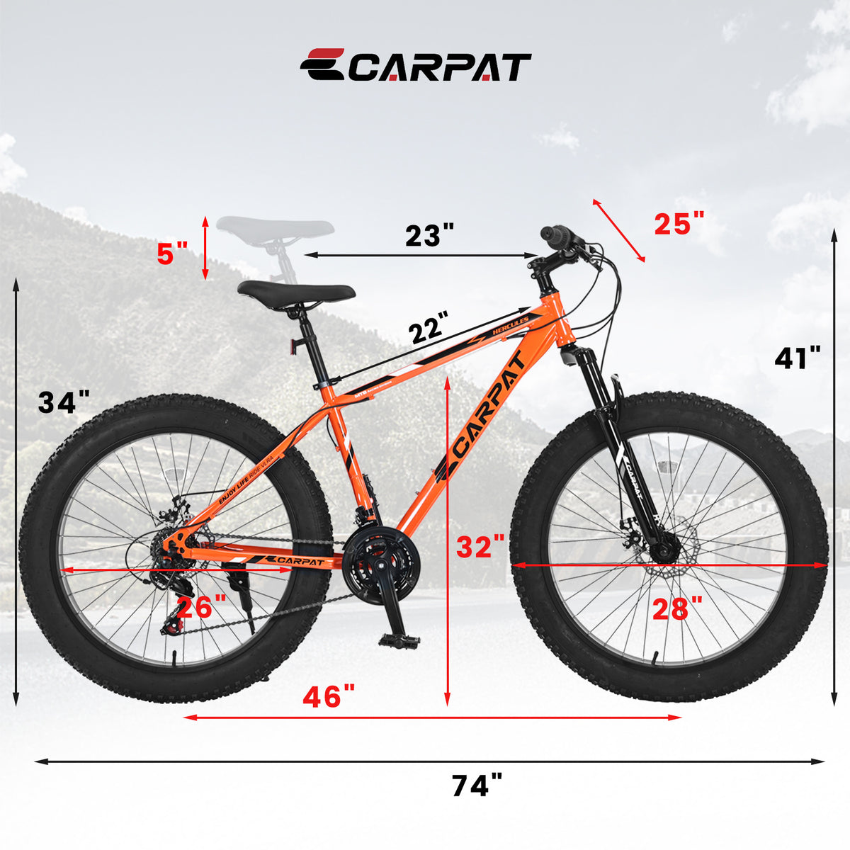 S26109 26 Inch Fat Tire Bike Adult-Youth Full Shimano 21 Speed Mountain Bike, Dual Disc Brake, High-Carbon Steel Frame, Front Suspension, Mountain Trail Bike, Urban Commuter City Bicycle