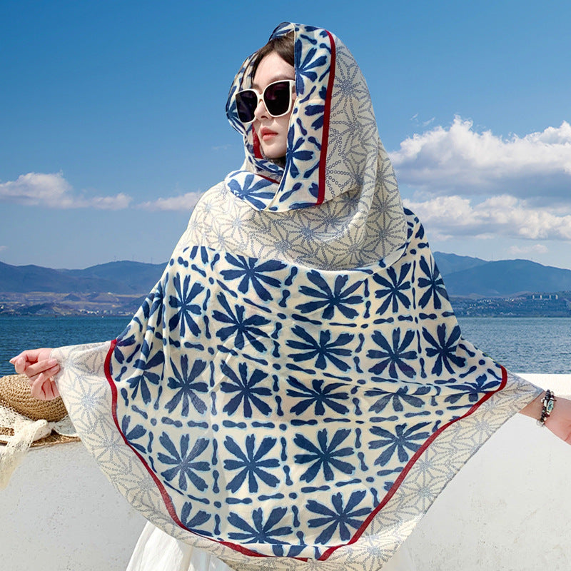 Women's Outer Scarf For Traveling In Western Sichuan Grassland Blue Default