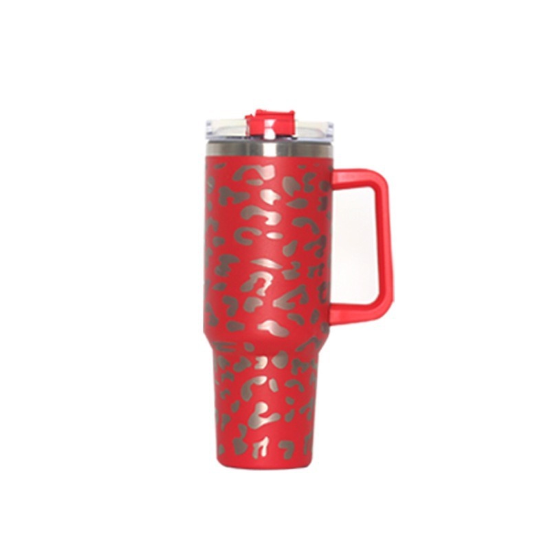 304 Stainless Steel Vacuum Cup Second Generation 40oz Cup Laser Leopard Pattern Red 40oz