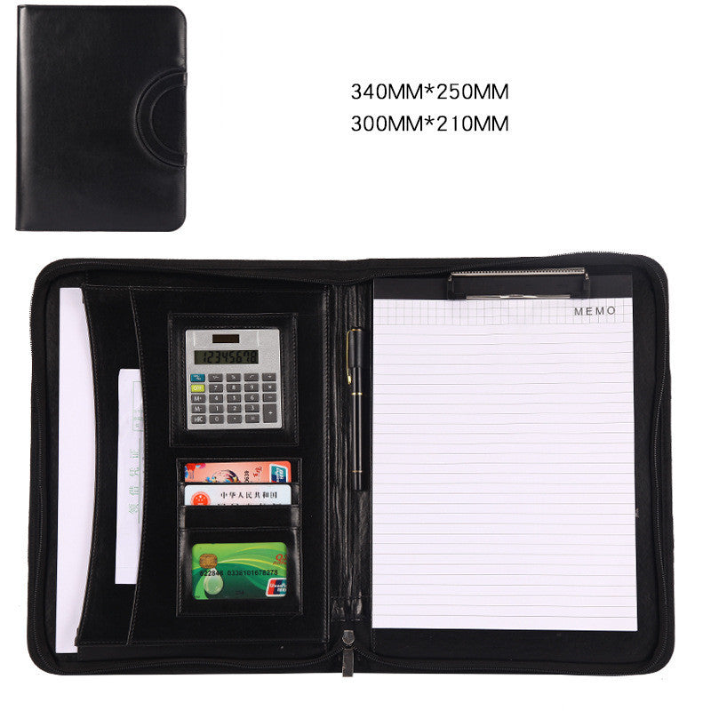 A4 Multifunctional Portable Zipper Bag Folder Black