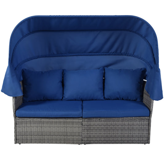U STYLE Patio Furniture Set Daybed W Retractable Canopy Wicker