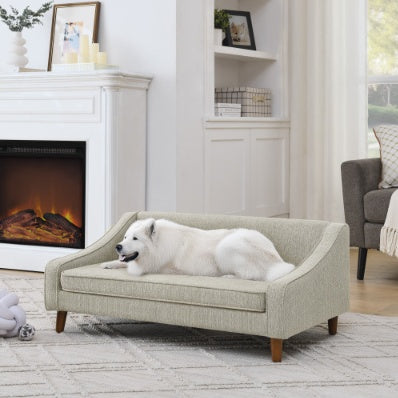 Durable Elevated Dog Sofa Bed,Pet Sofa With Modern Irregular Armrest Design,Comfortable Soft Dog Sofa Beige