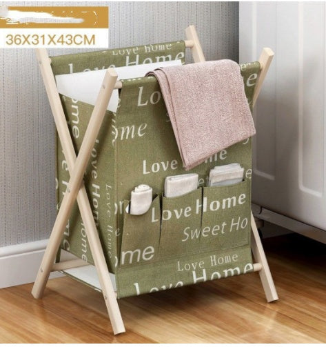 Folding Cloth Bag Frame Dirty Clothes Storage Box Dark green 36X31X43CM