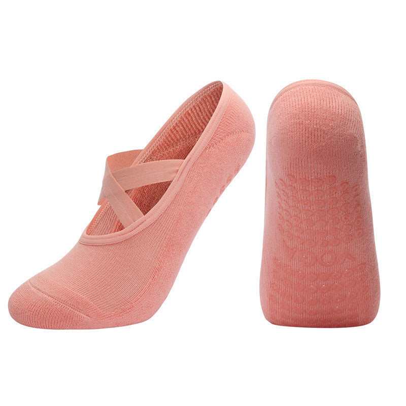 Non-slip Glue Women's Antibacterial Cotton Cross Strap Yoga Socks Q2 Orange 35to42