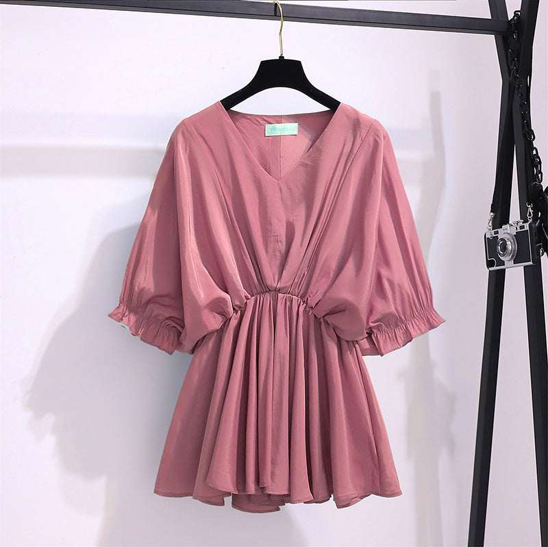 Summer Thin Chiffon Ladies Short Sleeve Pink
