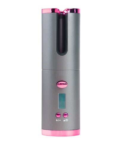 Rechargeable Automatic Hair Curler Women Portable Hair Curling Iron LCD Display Ceramic Curly Rotating Curling Wave Styer Pinkgrey USB