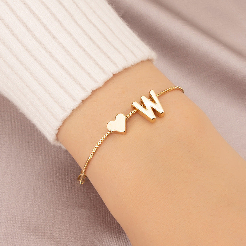 Bracelet Heart-shaped English Letters Letter W