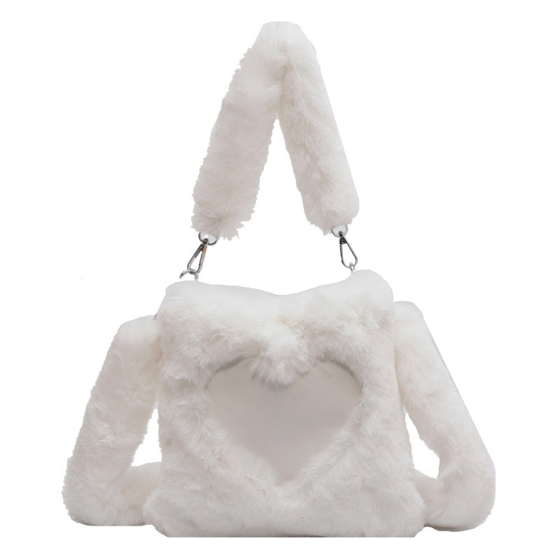 Love Handbags Winter Plush Shoulder Bags For Women White