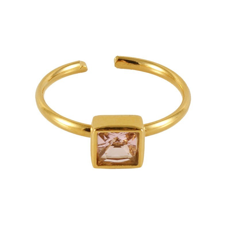 European And American New Stainless Steel Stylish Colored Diamond Ring Pink Square Adjustable Opening