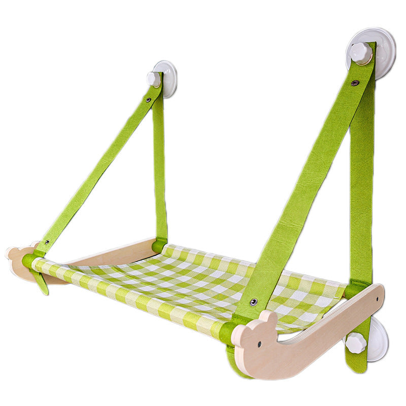 Durable Wooden Cats Hammock Pet Mat Comfortable Sun Seat Cats Beds Cat Climbing Frame Pets Accessories Cat Window Hammock Mats Green Bear