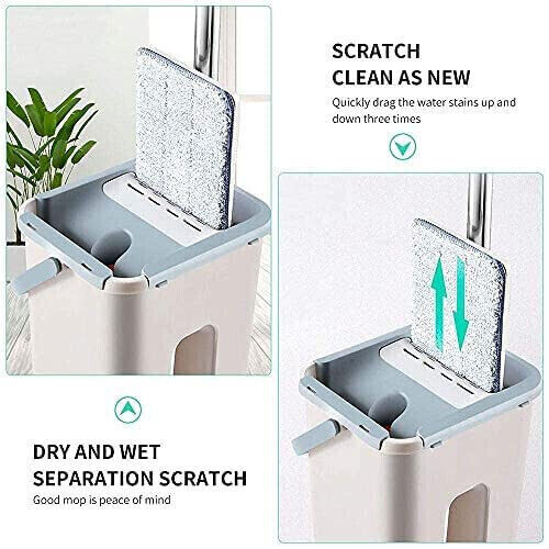 UK Multi Functional Wash Dry Mop And Bucket Set Flat Squeeze 10 Pads