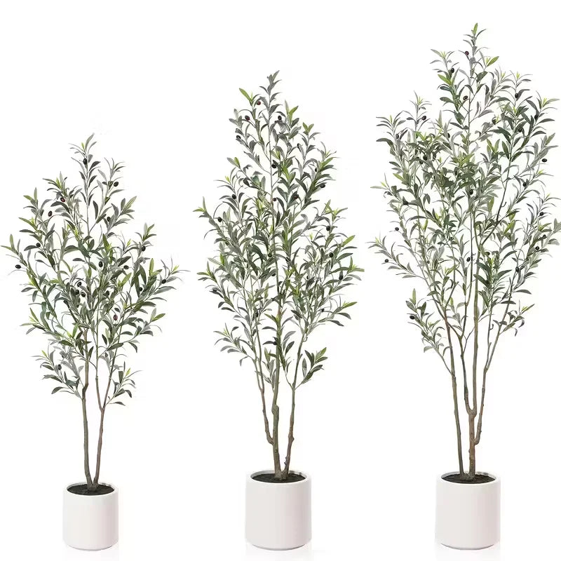 USA Warehouse 7ft 210 cm Artificial Olive Tree with White Planter Artificial Olive Plant Faux Olive Branches for Home Decor