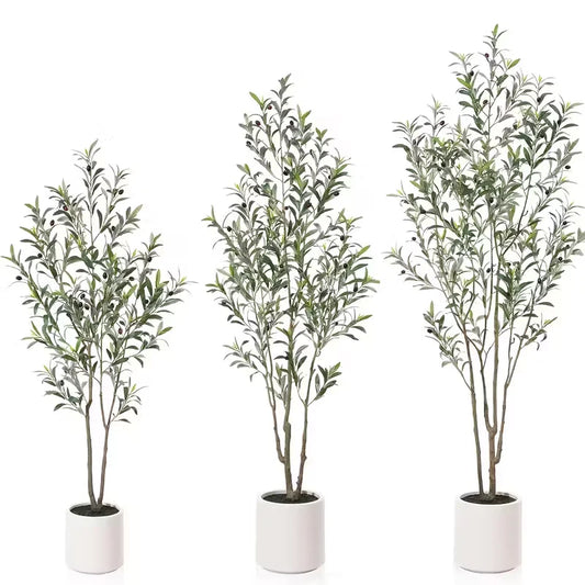 USA Warehouse 7ft 210 cm Artificial Olive Tree with White Planter Artificial Olive Plant Faux Olive Branches for Home Decor