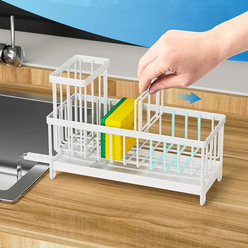 Sink Caddy Basket Drain Rack Kitchen Accessories Wash Organizer Sponge Holder 304 Stainless Steel Dish Soap Brush Storage Shelf