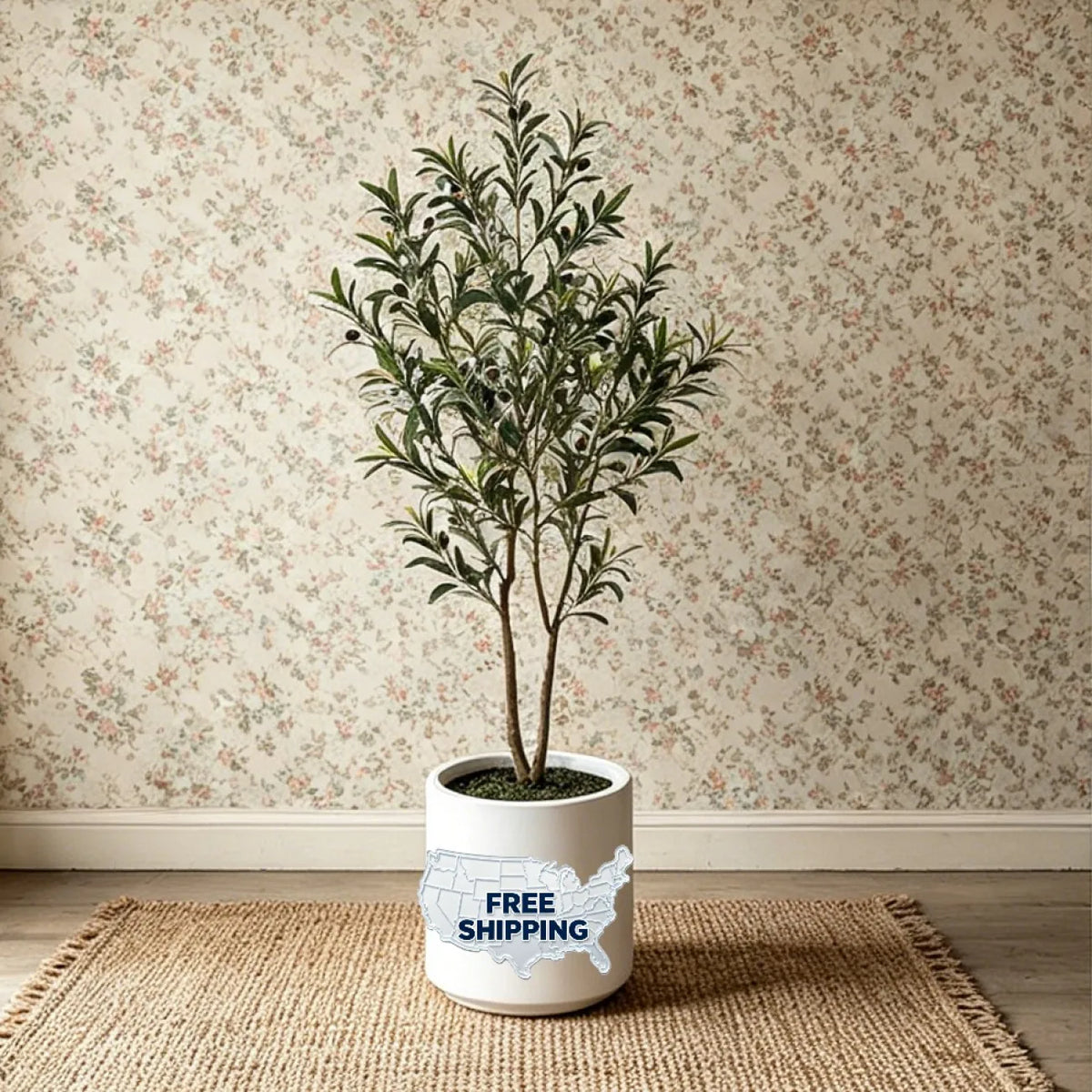 USA Warehouse 7ft 210 cm Artificial Olive Tree with White Planter Artificial Olive Plant Faux Olive Branches for Home Decor