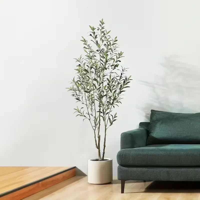 USA Warehouse 7ft 210 cm Artificial Olive Tree with White Planter Artificial Olive Plant Faux Olive Branches for Home Decor