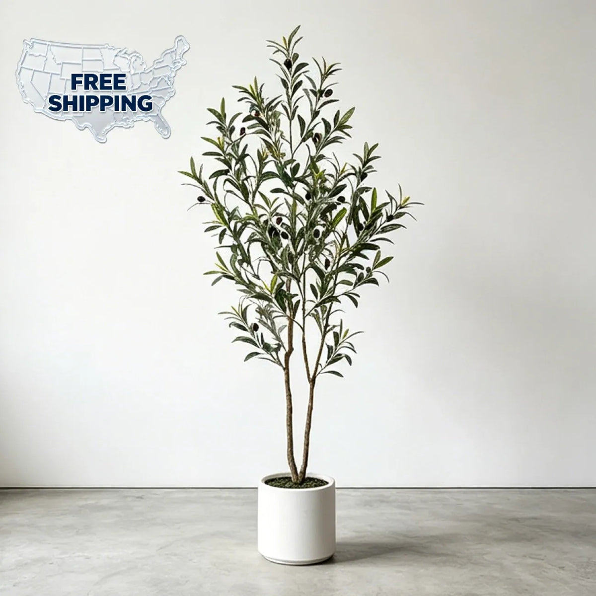 USA Warehouse 7ft 210 cm Artificial Olive Tree with White Planter Artificial Olive Plant Faux Olive Branches for Home Decor