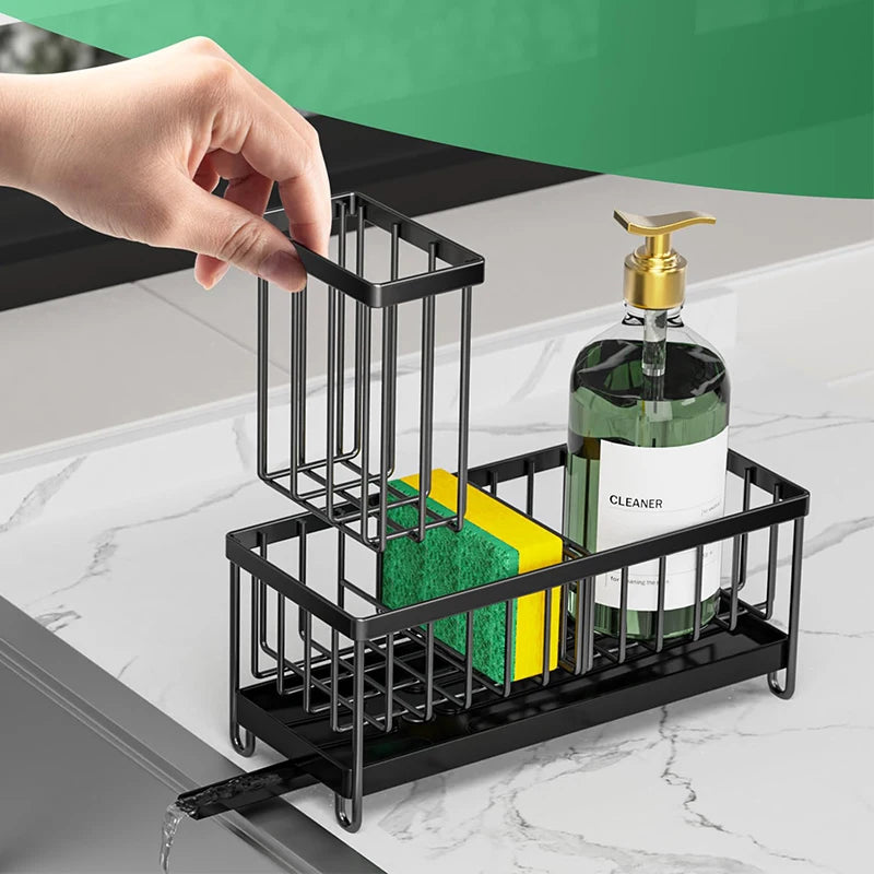 Sink Caddy Basket Drain Rack Kitchen Accessories Wash Organizer Sponge Holder 304 Stainless Steel Dish Soap Brush Storage Shelf