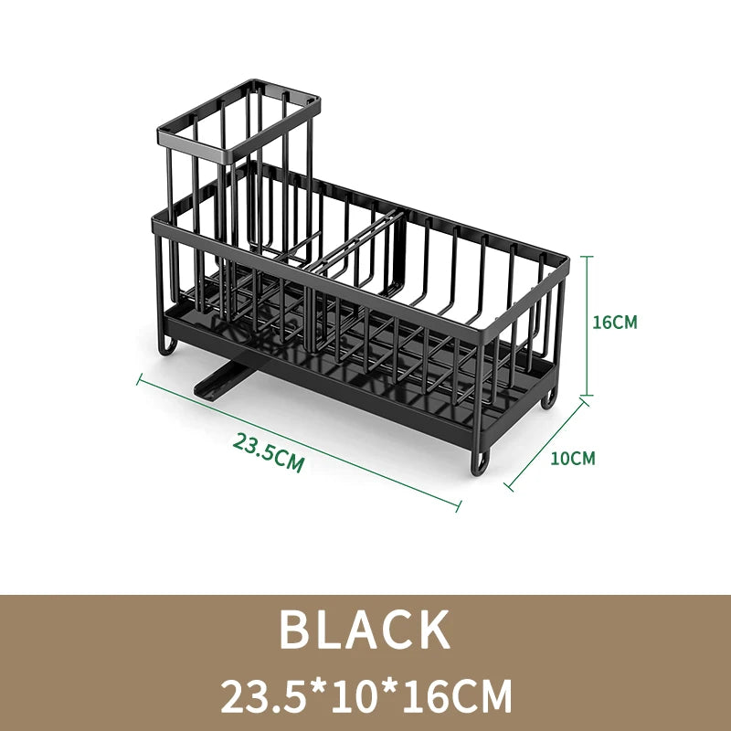 Sink Caddy Basket Drain Rack Kitchen Accessories Wash Organizer Sponge Holder 304 Stainless Steel Dish Soap Brush Storage Shelf Black