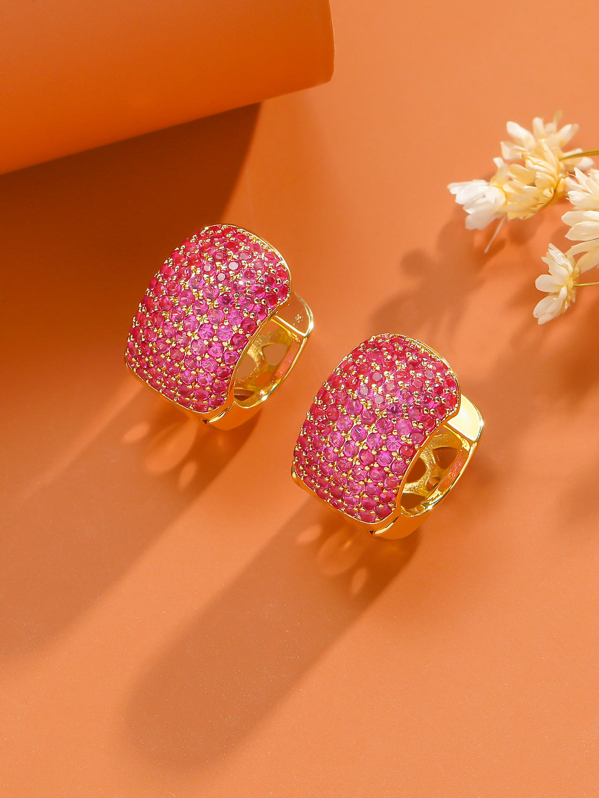 Simple Fashion Ear Clips Gold-plated Color Zircon Earrings 08 Gold Rose Red