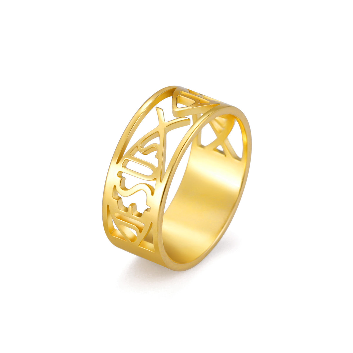 Titanium Steel Semi-hollow Men's And Women's Same Stainless Steel Ring Gold