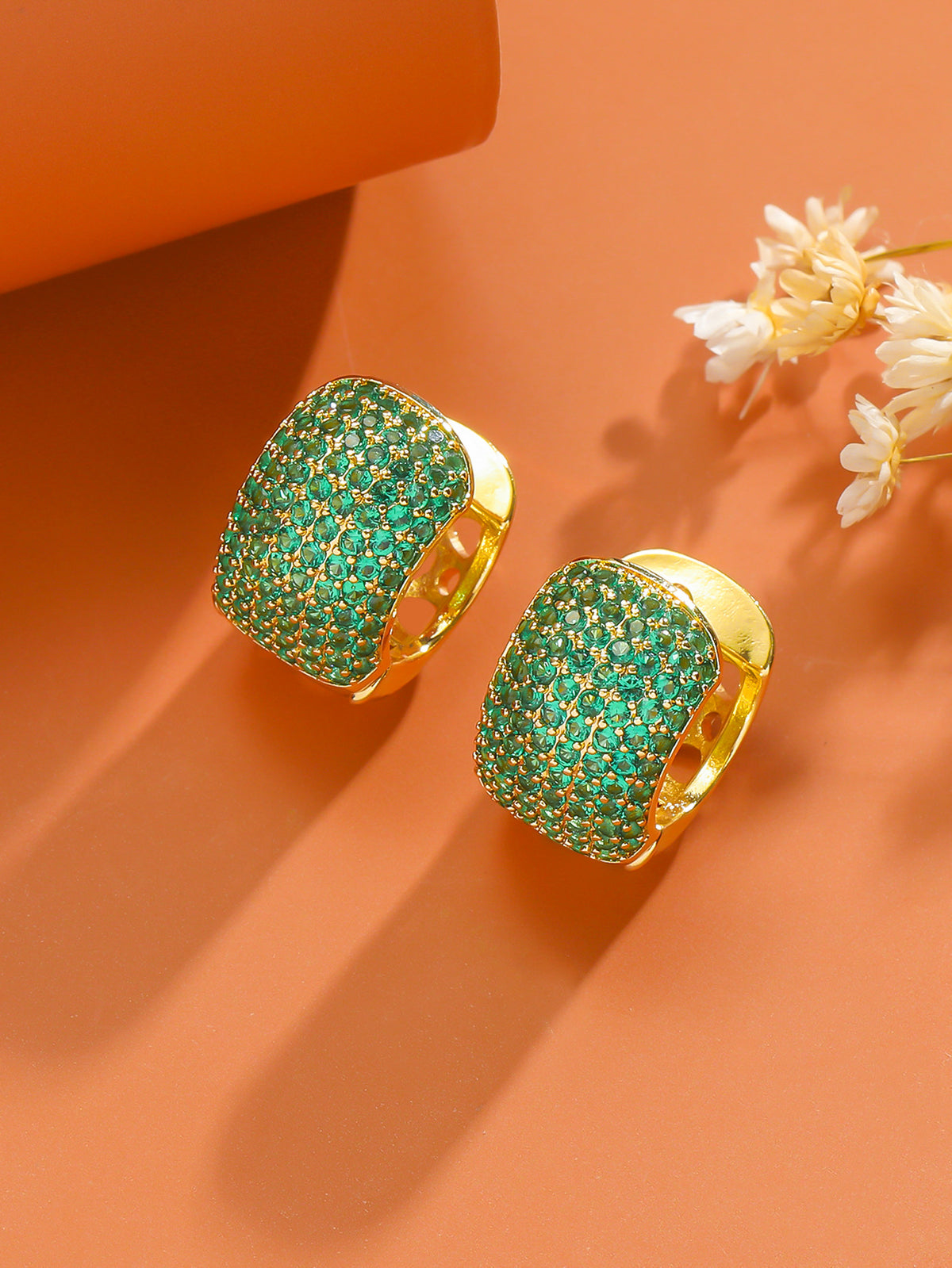 Simple Fashion Ear Clips Gold-plated Color Zircon Earrings 08 Golden Green Diamond