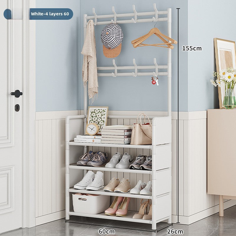 Shoe Rack Multi-layer Household Floor-standing One-piece Shoe And Hat Rack Bedroom Living Room Bag Rack Door Storage Simple Shoe Rack 4-layer 60 white side cloth style