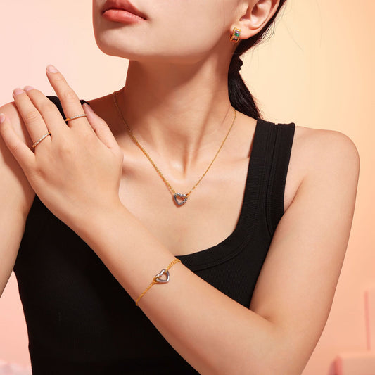 French Hollow Heart Bracelet Stainless Steel Simple Temperament