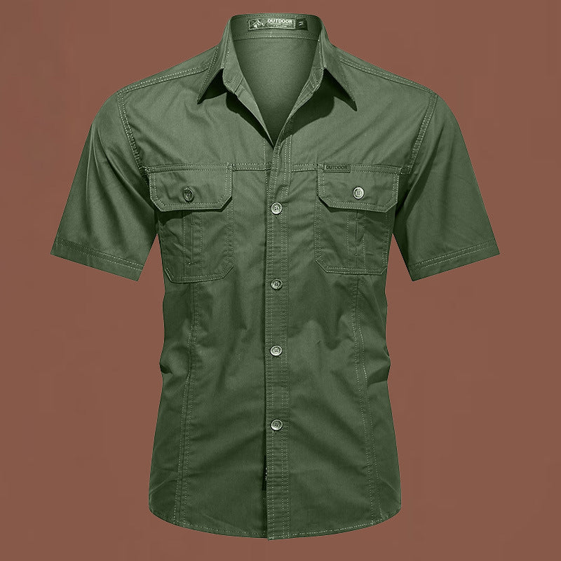 Workwear Short Sleeve Cotton Work Clothes Shirt Outdoor Loose Men's Shirt Army Green