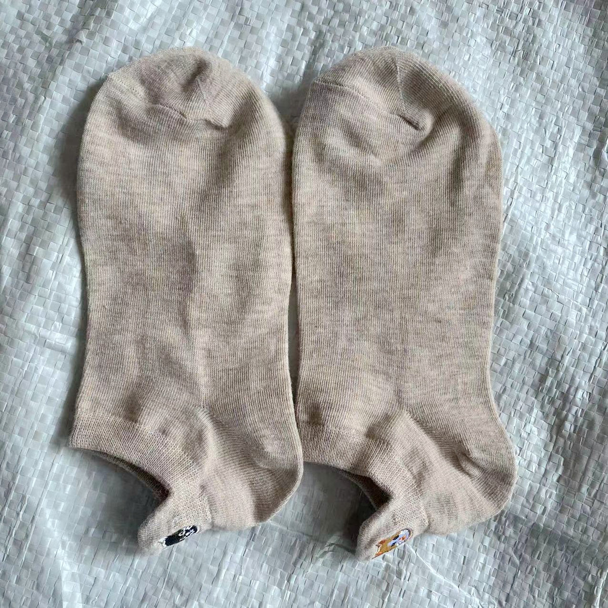 Spring Mesh Breathable Heel Embroidered Cat Women's Boat Socks Khaki Free Size