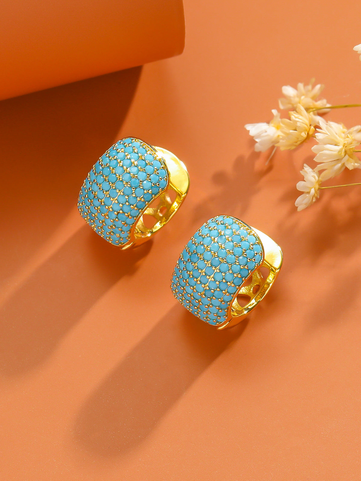 Simple Fashion Ear Clips Gold-plated Color Zircon Earrings 08 Golden Blue Pine