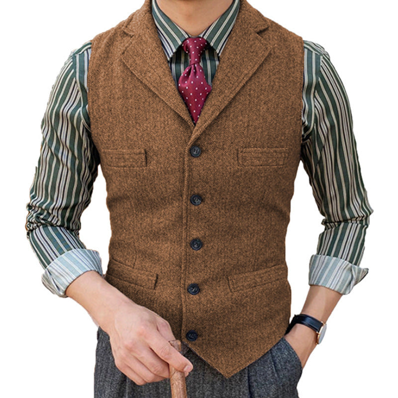 Man's Suit Vest Slim Herringbone Pattern