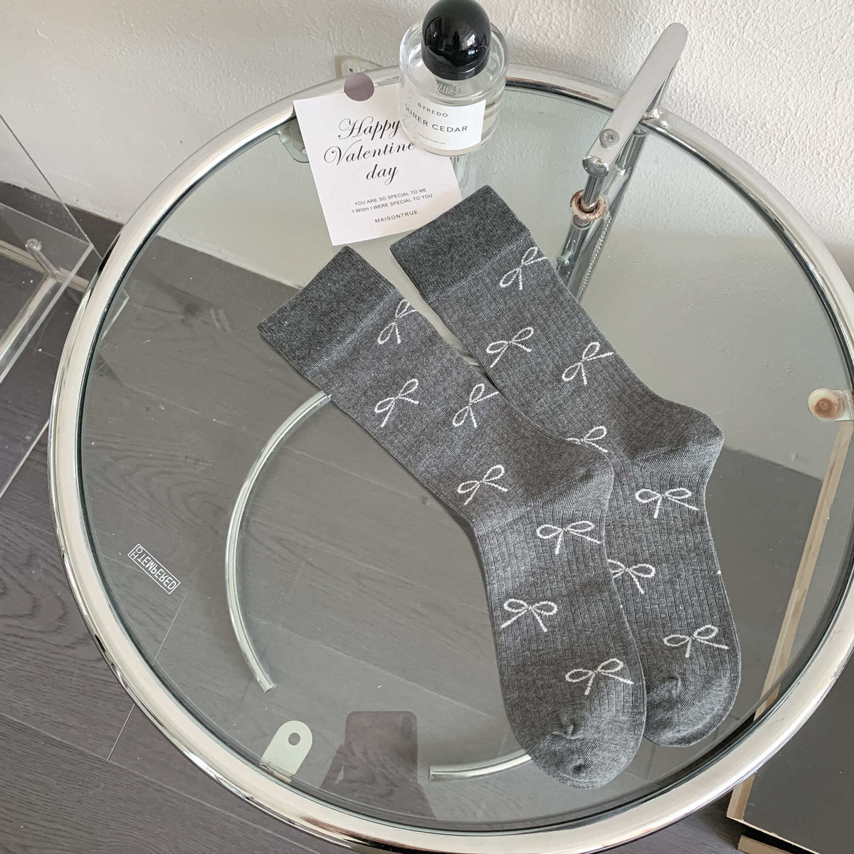 Women's Bowknot Mid-calf Length Loose Socks Dark Gray
