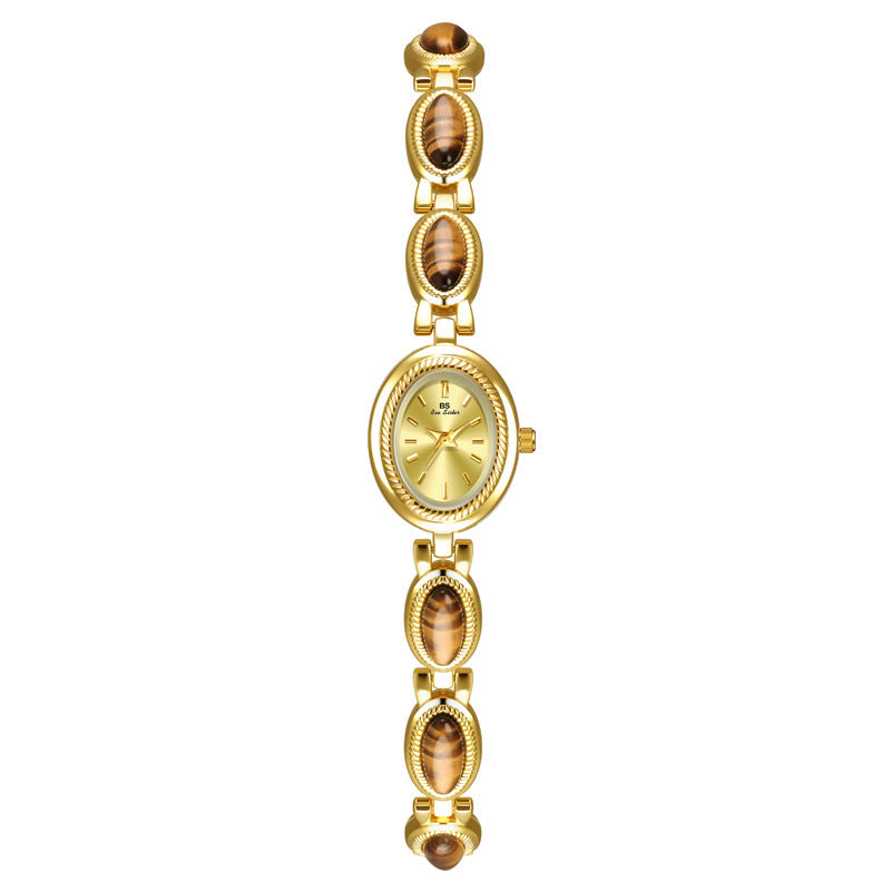 BS Gold Retro Rich Tigereye Chain Watch Tiger Eye Champagne Gold