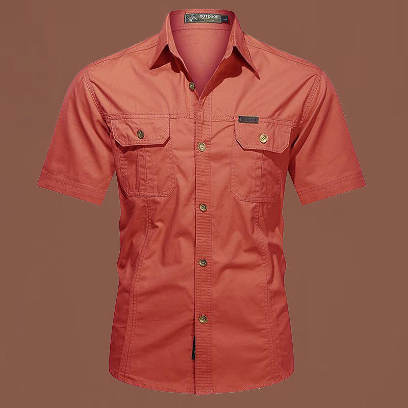 Workwear Short Sleeve Cotton Work Clothes Shirt Outdoor Loose Men's Shirt Red