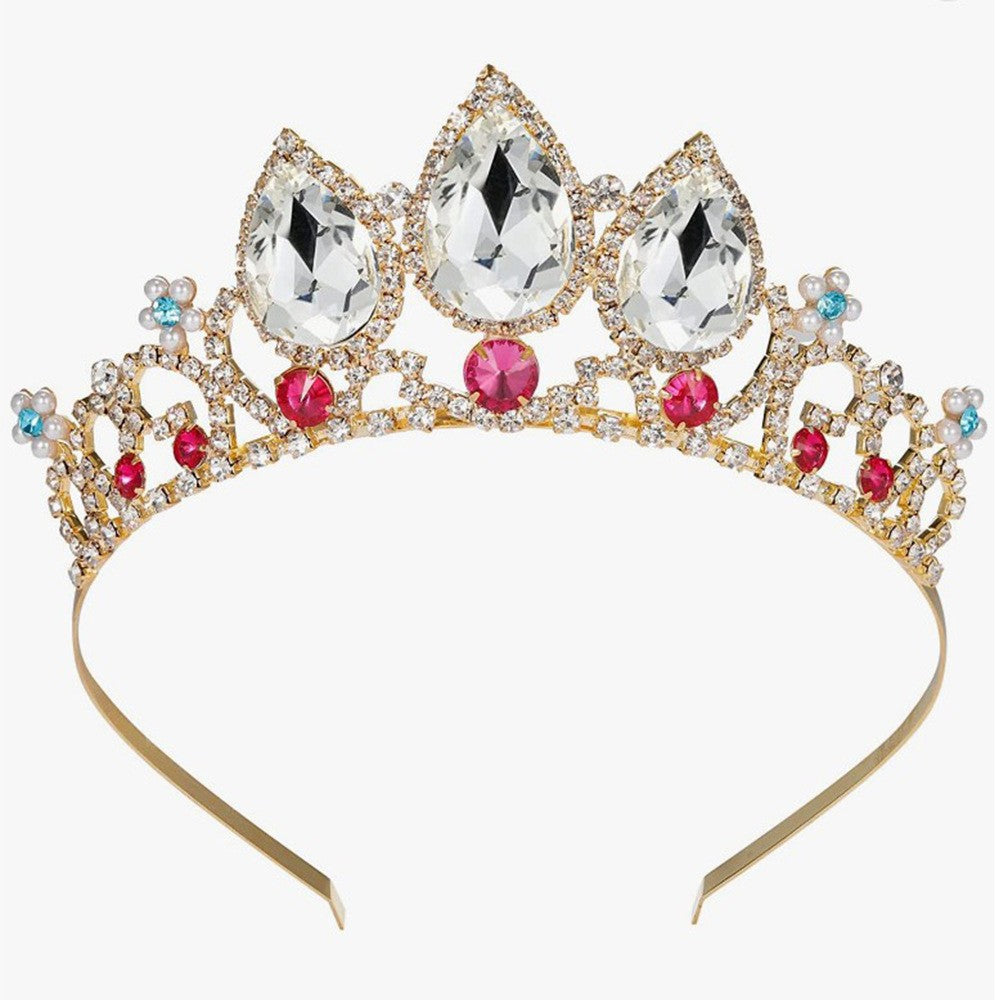 Crown Hair Ornament Water Drop Decoration Crown Girl Rhinestone Hairpin Gold Background White