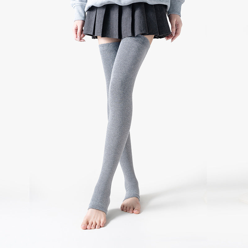 Autumn And Winter Plus Size Extended Cotton Over-the-knee Thigh Warm Socks Light Gray Stepping Free Size