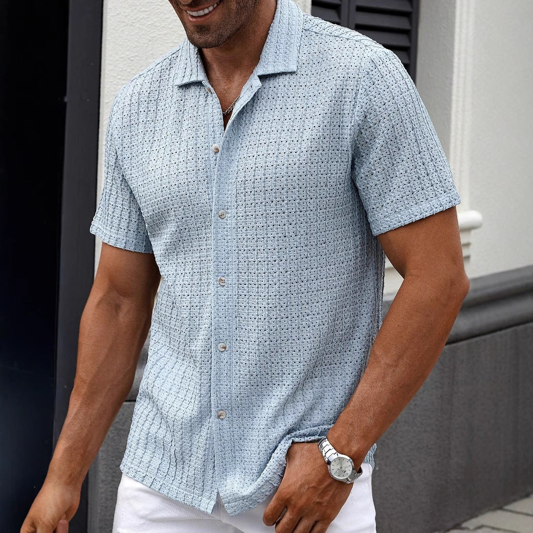 Men's Casual Striped Shirt Lapel Short Sleeve Top