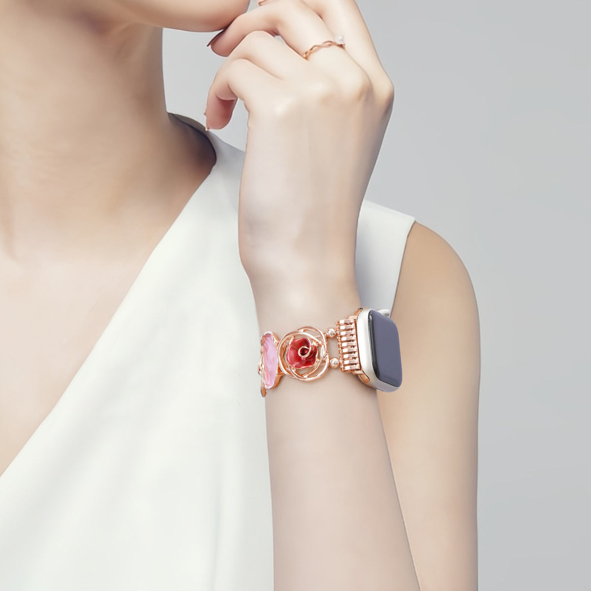 Rose Alloy Chain Watch Band